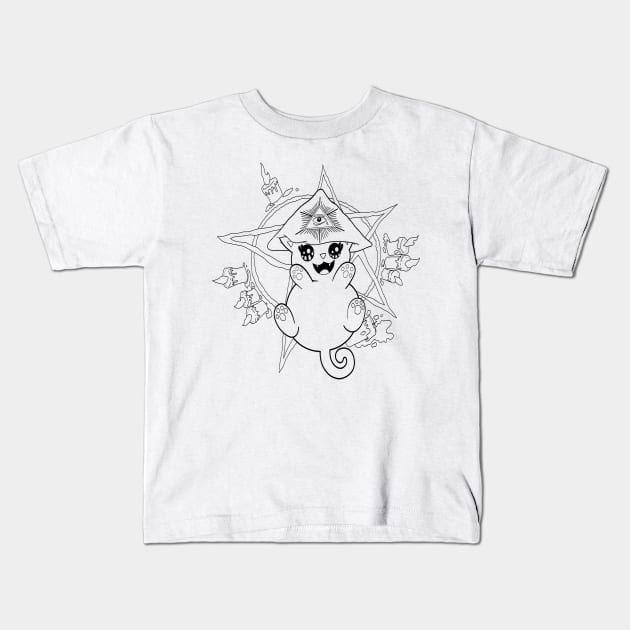 Aleister Meowley (Black and White Outline) Kids T-Shirt by OneEyedGuy